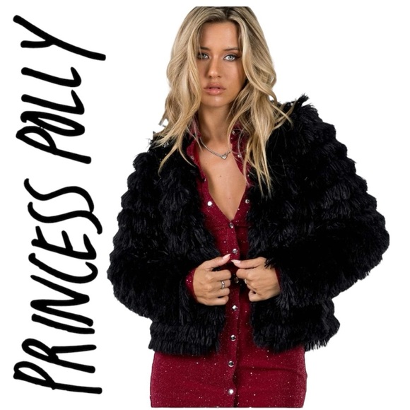 Princess Polly Faux Fur Black Jacket Size 8 - Picture 1 of 5